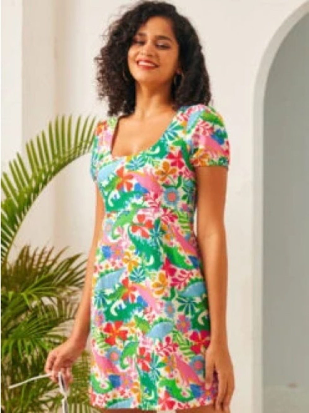 Modcloth Vibrant Tropical Mini Dress in Green, Pink, Blue